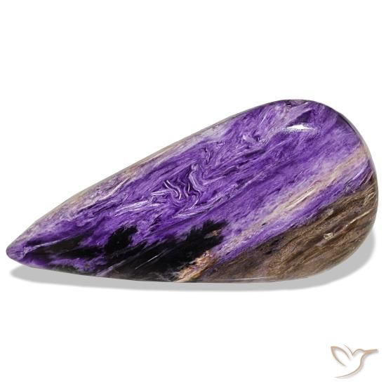 Charoíta violeta natural 39,61ct, formato de pêra, opaco