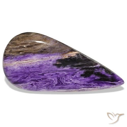 Charoíta violeta natural 39,61ct, formato de pêra, opaco