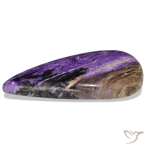 Charoíta violeta natural 39,61ct, formato de pêra, opaco