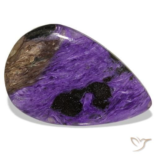 Charoíta violeta natural 34,66ct, formato de pêra, opaco