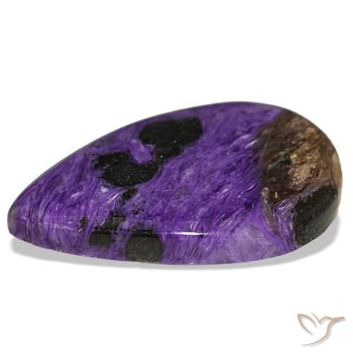 Charoíta violeta natural 34,66ct, formato de pêra, opaco