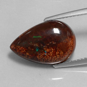 Opala de Chocolate Multicolorido Natural 5.15ct, Formato de pêra, Opaco