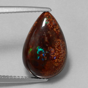 Opala de Chocolate Multicolorido Natural 5.15ct, Formato de pêra, Opaco