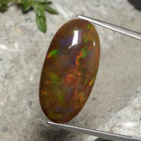 Opala chocolate multicolorido natural 7,66ct, corte oval, opaco