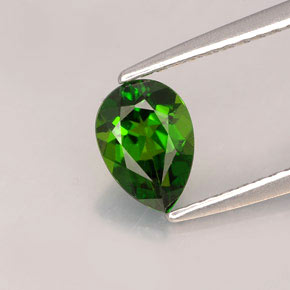 Diopsídio de cromo verde natural 0,76ct, formato de pêra, VVS