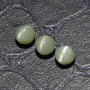 Pedras preciosas de Crisoberilo Olho de Gato Verde amarelado natural de 1.61 ct, Corte Redondo, Translúcido