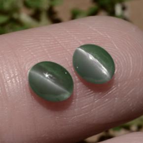 Pedras preciosas de chrysoberyl cat's eye verde natural de 1,06 ct, corte oval, translúcido