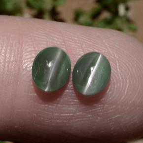 Pedras preciosas de chrysoberyl cat's eye verde natural de 1,06 ct, corte oval, translúcido
