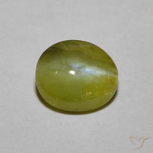 Chrysoberyl cat's eye verde natural 1,21ct, corte oval, translúcido