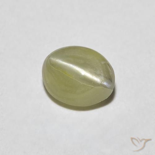 Crisoberilo Olho de Gato Verde amarelado Natural 0.45ct, oval, Translúcido
