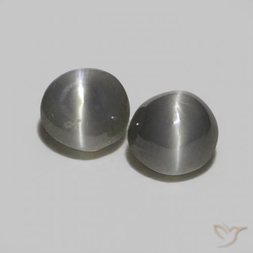 Pedras preciosas de Crisoberilo Olho de Gato Aço cinza natural de 0.35 ct, Redondo, Opaco