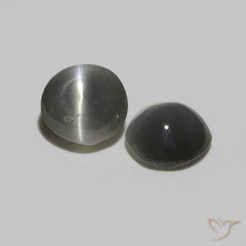 Pedras preciosas de Crisoberilo Olho de Gato Aço cinza natural de 0.35 ct, Redondo, Opaco