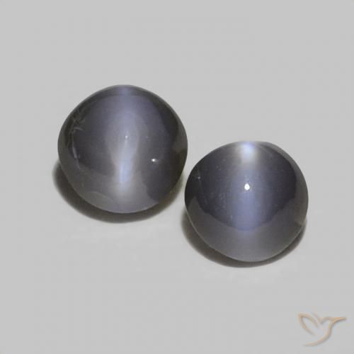 Pedras preciosas de Crisoberilo Olho de Gato preto cinza natural de 0.44 ct, Redondo, Opaco