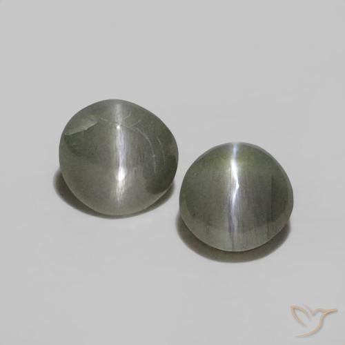 Pedras preciosas de Crisoberilo Olho de Gato preto acinzentado natural de 0.38 ct, Redondo, Opaco