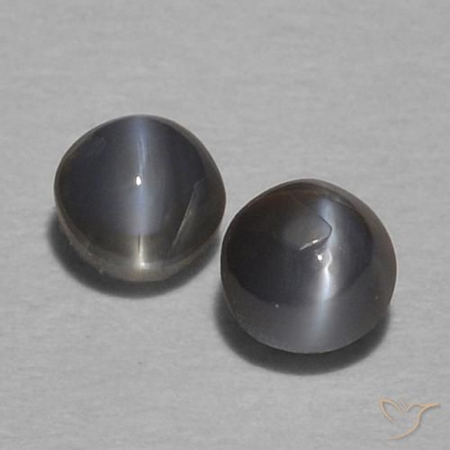Pedras preciosas de Crisoberilo Olho de Gato Cinza escuro natural de 0.40 ct, Redondo, Opaco