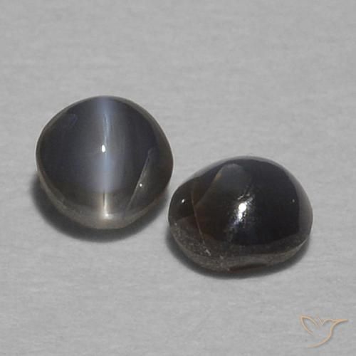 Pedras preciosas de Crisoberilo Olho de Gato Cinza escuro natural de 0.40 ct, Redondo, Opaco