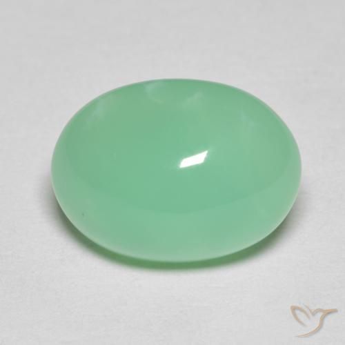 Crisoprásio samambaia verde claro natural 4,97ct, corte oval, opaco