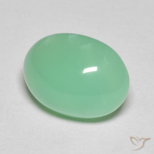 Crisoprásio samambaia verde claro natural 4,97ct, corte oval, opaco