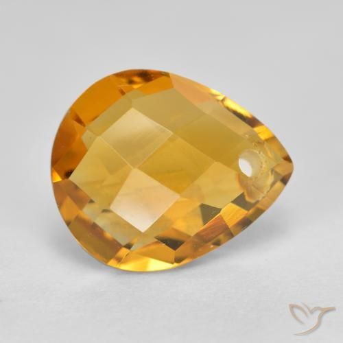 Citrino Laranja Dourado Profundo Natural 3.81ct, Formato de pêra, VVS-VS