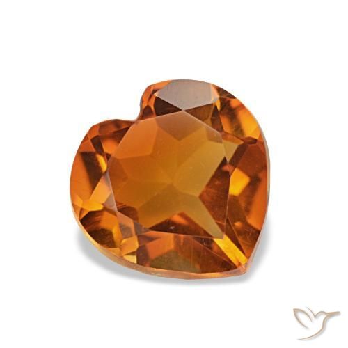 Citrino laranja médio natural 1,10ct, formato de coração, VVS
