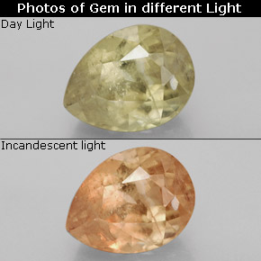 Diasporo de mudança de cor  natural 3,69ct, formato de pêra, SI