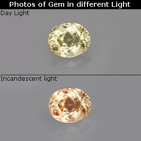 Diasporo de mudança de cor  natural 0,59ct, corte oval, VS