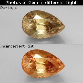 Diasporo de mudança de cor  natural 3,78ct, formato de pêra, SI