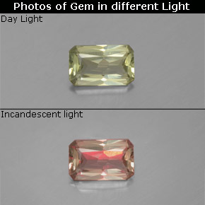 Diasporo de mudança de cor  natural 0,78ct, corte esmeralda, VS