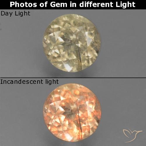 0.63ct Natural amarelo quente Diásporo com mudança de cor, Redondo, VS-SI