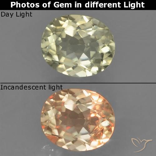 0.85ct Natural amarelo bege Diásporo com mudança de cor, oval, VS