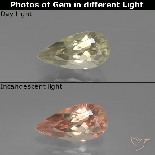 1.06ct Natural amarelo bege Diásporo com mudança de cor, Formato de pêra, VS