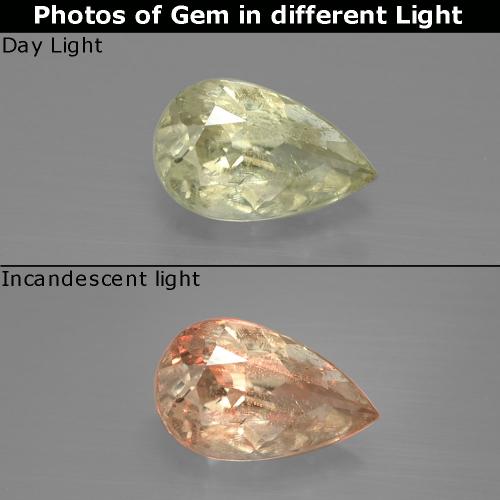 Diasporo de mudança de cor amarelo claro natural 1,22ct, formato de pêra, SI