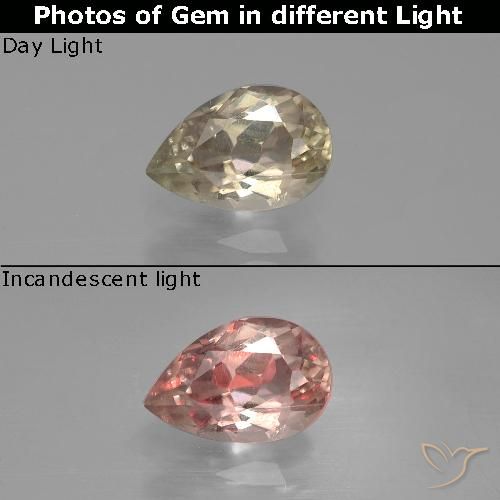 Diasporo de mudança de cor amarelo natural 1,19ct, formato de pêra, VS-SI