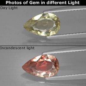 Diasporo de mudança de cor  natural 1,32ct, formato de pêra, VS
