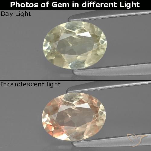 0.98ct Natural Luz amarela Diásporo com mudança de cor, oval, VS-SI