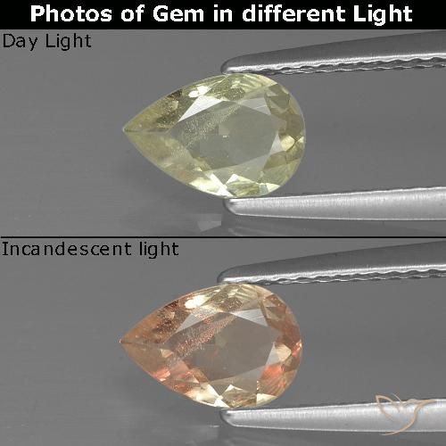 0.66ct Natural Luz amarela Diásporo com mudança de cor, Formato de pêra, VS-SI