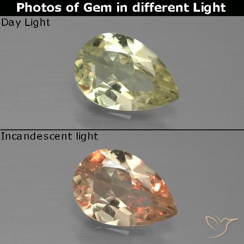 0.92ct Natural Luz amarela Diásporo com mudança de cor, Formato de pêra, VS