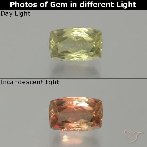 Diásporo com mudança de cor amarelo bege Natural 1.15ct, Almofada cortada, SI