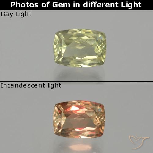 1.22ct Natural Amarelo muito claro Diásporo com mudança de cor, Almofada, VS-SI