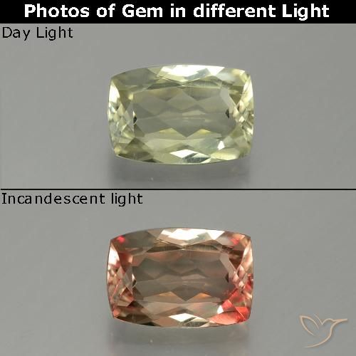 Diasporo de mudança de cor amarelo natural 1,12ct, almofada cortada, VS