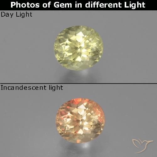 Diasporo de mudança de cor amarelo natural 0,83ct, corte oval, VS-SI