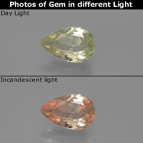 Diasporo de mudança de cor amarelo natural 0,78ct, formato de pêra, VS