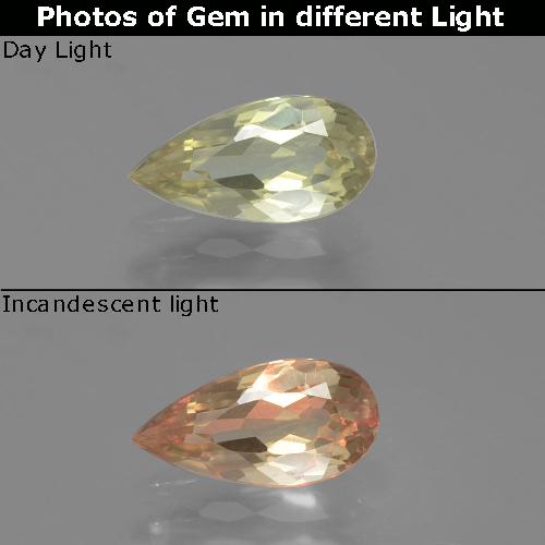 Diasporo de mudança de cor amarelo natural 0,93ct, formato de pêra, VS