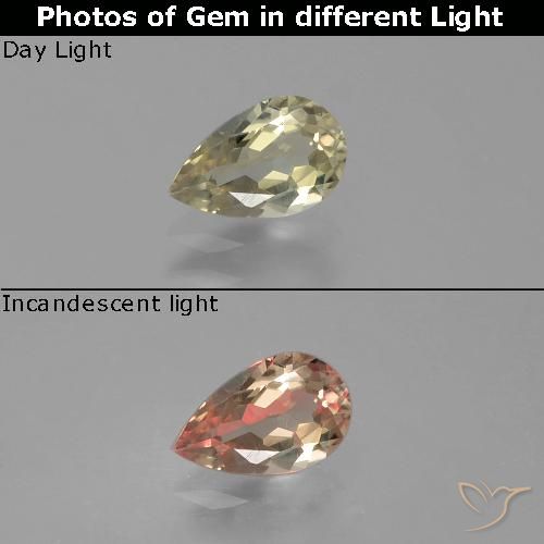 0.74ct Natural Amarelo acastanhado Diásporo com mudança de cor, Formato de pêra, VVS-VS