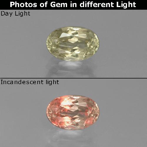 Diasporo de mudança de cor amarelo natural 0,89ct, corte oval, VS