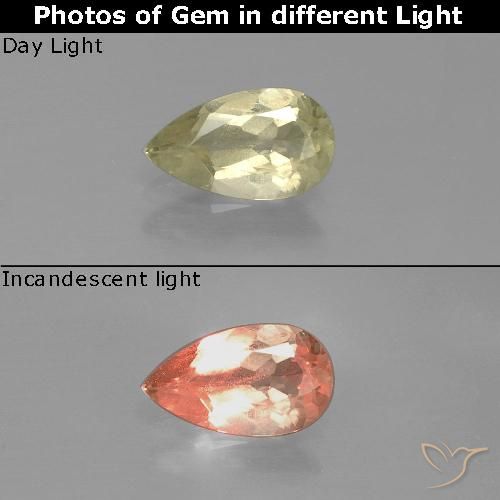 0.90ct Natural Amarelo muito claro Diásporo com mudança de cor, Formato de pêra, VS-SI
