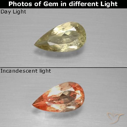 0.96ct Natural amarelo quente Diásporo com mudança de cor, Formato de pêra, VS-SI