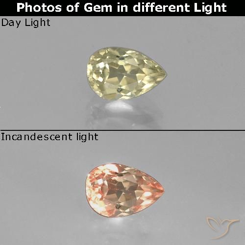 0.83ct Natural amarelo médio Diásporo com mudança de cor, Formato de pêra, VVS-VS