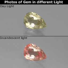 Diasporo de mudança de cor amarelo natural 0,92ct, formato de pêra, VS-SI