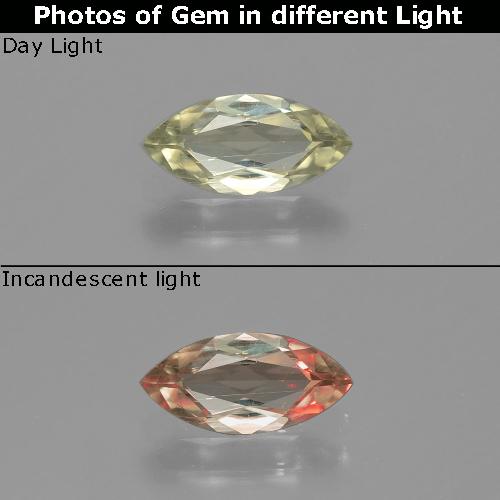 Diasporo de mudança de cor amarelo natural 0,62ct, marquise, VS